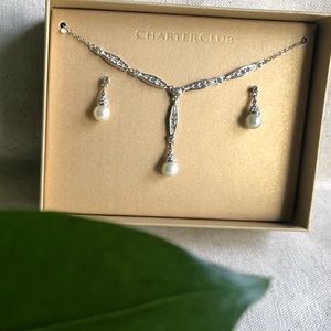 Charter club pearl & rhinestone necklace & earring